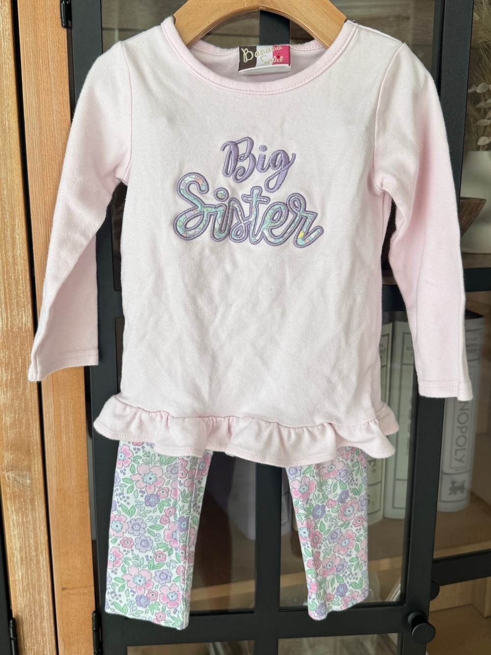 Big Sister set long sleeve top floral leggings embroidered applique toddler girl
